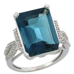 Natural 12.14 ctw London-blue-topaz & Diamond Engagement Ring 14K White Gold - REF-69F9N