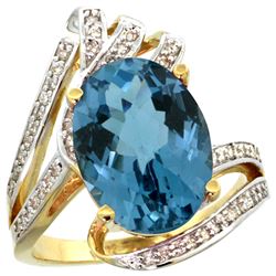 Natural 5.76 ctw london-blue-topaz & Diamond Engagement Ring 14K Yellow Gold - REF-94K6R