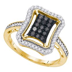 0.50 CTW Black Color Diamond Rectangle Cluster Ring 10KT Yellow Gold - REF-30F2N