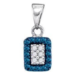 0.20 CTW Blue Color Diamond Rectangle Cluster Pendant 10KT White Gold - REF-9X7Y