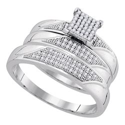 0.25 CTW His & Hers Diamond Cluster Matching Bridal Ring 10KT White Gold - REF-44Y9X