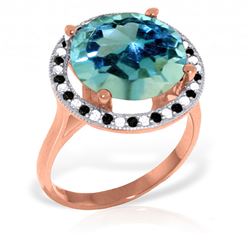 Genuine 8 ctw Blue Topaz, White & Black Diamond Ring Jewelry 14KT Rose Gold - REF-93H3X