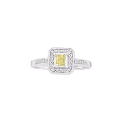 0.26 CTW Princess Yellow Color Diamond Square Cluster Ring 14KT White Gold - REF-30F2N