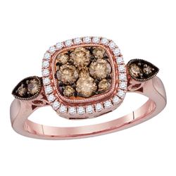 0.69 CTW Cognac-brown Color Diamond Square Cluster Bridal Ring 14KT Rose Gold - REF-89K9W