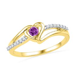 0.18 CTW Created Amethyst Heart Love Ring 10KT Yellow Gold - REF-14M9H