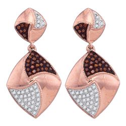 0.33 CTW Red Color Diamond Square Dangle Earrings 10KT Rose Gold - REF-41W9K