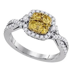 0.98 CTW Natural Canary Yellow Diamond Square Cluster Ring 14KT White Gold - REF-104K9W