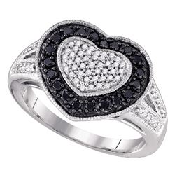 0.51 CTW Black Color Diamond Heart Ring 10KT White Gold - REF-41K9W