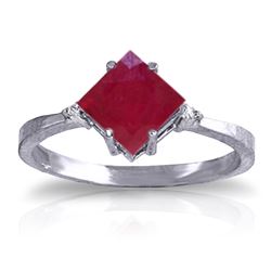 Genuine 1.46 ctw Ruby & Diamond Ring Jewelry 14KT White Gold - REF-32K3V