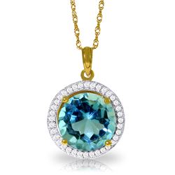 Genuine 8 ctw Blue Topaz & Diamond Necklace Jewelry 14KT Yellow Gold - REF-72P2H