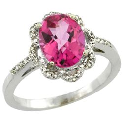 Natural 1.85 ctw Pink-topaz & Diamond Engagement Ring 10K White Gold - REF-29K3R