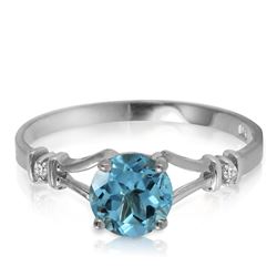 Genuine 1.02 ctw Blue Topaz & Diamond Ring Jewelry 14KT White Gold - REF-28V3W