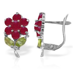 Genuine 2.12 ctw Peridot & Ruby Earrings Jewelry 14KT White Gold - REF-42Y7F