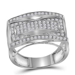 1.01 CTW Mens Pave-set Diamond Rectangle Cluster Fashion Ring 10KT White Gold - REF-75X2Y