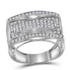 Image 1 : 1.01 CTW Mens Pave-set Diamond Rectangle Cluster Fashion Ring 10KT White Gold - REF-75X2Y