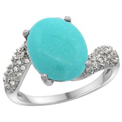 Natural 6.45 ctw turquoise & Diamond Engagement Ring 14K White Gold - REF-72V3F