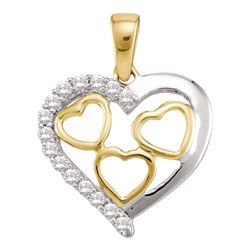 0.18 CTW Diamond Nested Heart Pendant 10KT Two-tone Gold - REF-8N9F