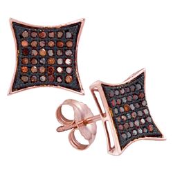 0.20 CTW Red Color Diamond Square Kite Cluster Earrings 10KT Rose Gold - REF-22F4N