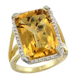 Natural 13.72 ctw Whisky-quartz & Diamond Engagement Ring 14K Yellow Gold - REF-73V9F