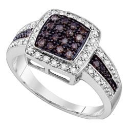 0.50 CTW Brown Color Diamond Cluster Ring 10KT White Gold - REF-30X2Y