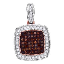 0.20 CTW Red Color Diamond Square Cluster Pendant 10KT Rose Gold - REF-25H4M