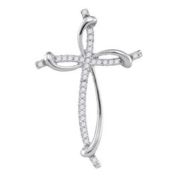 0.10 CTW Diamond Curved Open Cross Pendant 10KT White Gold - REF-8M9H