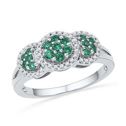 0.43 CTW Created Emerald Diamond Cluster Ring 10KT White Gold - REF-26Y9X