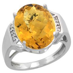 Natural 11.02 ctw Whisky-quartz & Diamond Engagement Ring 10K White Gold - REF-44G7M