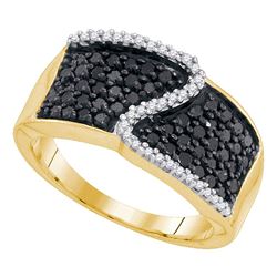 0.75 CTW Black Color Diamond Crossover Ring 10KT Yellow Gold - REF-30W2K