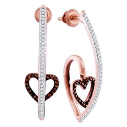 0.27 CTW Red Color Diamond Heart Dangle Earrings 10KT Rose Gold - REF-37M5H