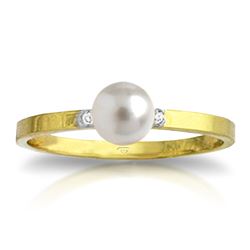 Genuine 1.02 ctw Pearl & Diamond Ring Jewelry 14KT Yellow Gold - REF-26Z6N