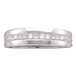 0.50 CTW Mens Princess Channel-set Diamond Single Row Ring 14KT White Gold - REF-67F4N