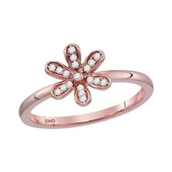 0.10 CTW Diamond Flower Floral Stackable Ring 10KT Rose Gold - REF-18K2W