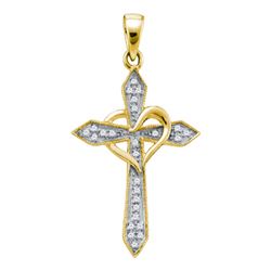 0.10 CTW Diamond Cross Heart Pendant 10KT Yellow Gold - REF-8F9N