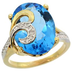 Natural 11.18 ctw swiss-blue-topaz & Diamond Engagement Ring 14K Yellow Gold - REF-82X2A