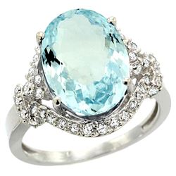 Natural 5.91 ctw aquamarine & Diamond Engagement Ring 14K White Gold - REF-118A2V