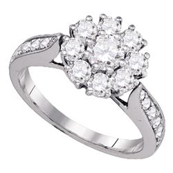 1.5 CTW Diamond Cluster Bridal Engagement Ring 14KT White Gold - REF-209H9M