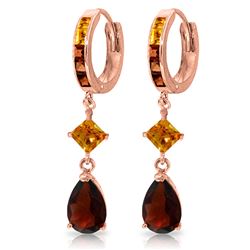 Genuine 5.15 ctw Garnet & Citrine Earrings Jewelry 14KT Rose Gold - REF-61M8T