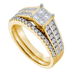 1 CTW Princess Diamond Bridal Engagement Ring 14KT Yellow Gold - REF-132F2N