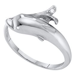 0.03 CTW Diamond Dolphin Fish Animal Wrap Ring 10KT White Gold - REF-7X4Y