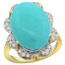 Natural 13.83 ctw turquoise & Diamond Engagement Ring 14K Yellow Gold - REF-160N3G