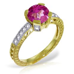 Genuine 1.80 ctw Pink Topaz & Diamond Ring Jewelry 14KT Yellow Gold - REF-98M3T