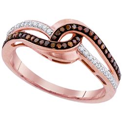 0.20 CTW Red Color Diamond Swirl Ring 10KT Rose Gold - REF-24Y2X