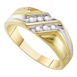 0.12 CTW Mens Diamond Double Row Two-tone Wedding Ring 10KT Yellow Gold - REF-19Y4X