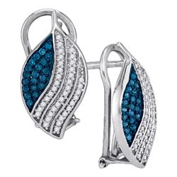 0.45 CTW Blue Color Diamond Oval Cluster Earrings 10KT White Gold - REF-32M9H