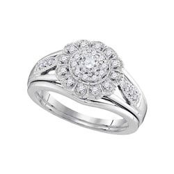 0.30 CTW Diamond Floral Halo Bridal Engagement Ring 10KT White Gold - REF-49F5N