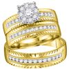 Image 1 : 0.76 CTW His & Hers Diamond Cluster Matching Bridal Ring 14KT Yellow Gold - REF-132H2M