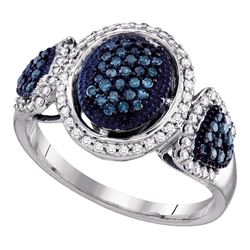 0.50 CTW Blue Color Diamond Oval Cluster Ring 10KT White Gold - REF-43K4W