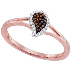 0.10 CTW Red Color Diamond Teardrop Cluster Ring 10KT Rose Gold - REF-16X4Y