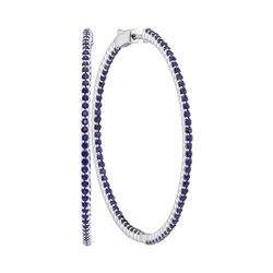 3.53 CTW Blue Sapphire Large Slender In/Out Hoop Earrings 14KT White Gold - REF-142Y4X